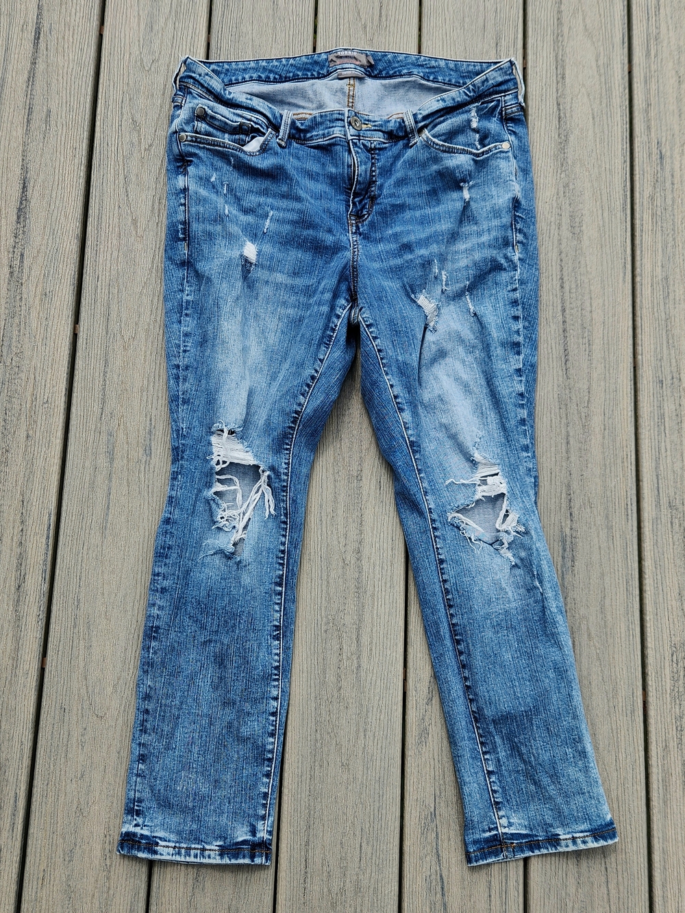 torrid Blue Distressed Straight-Leg Jeans